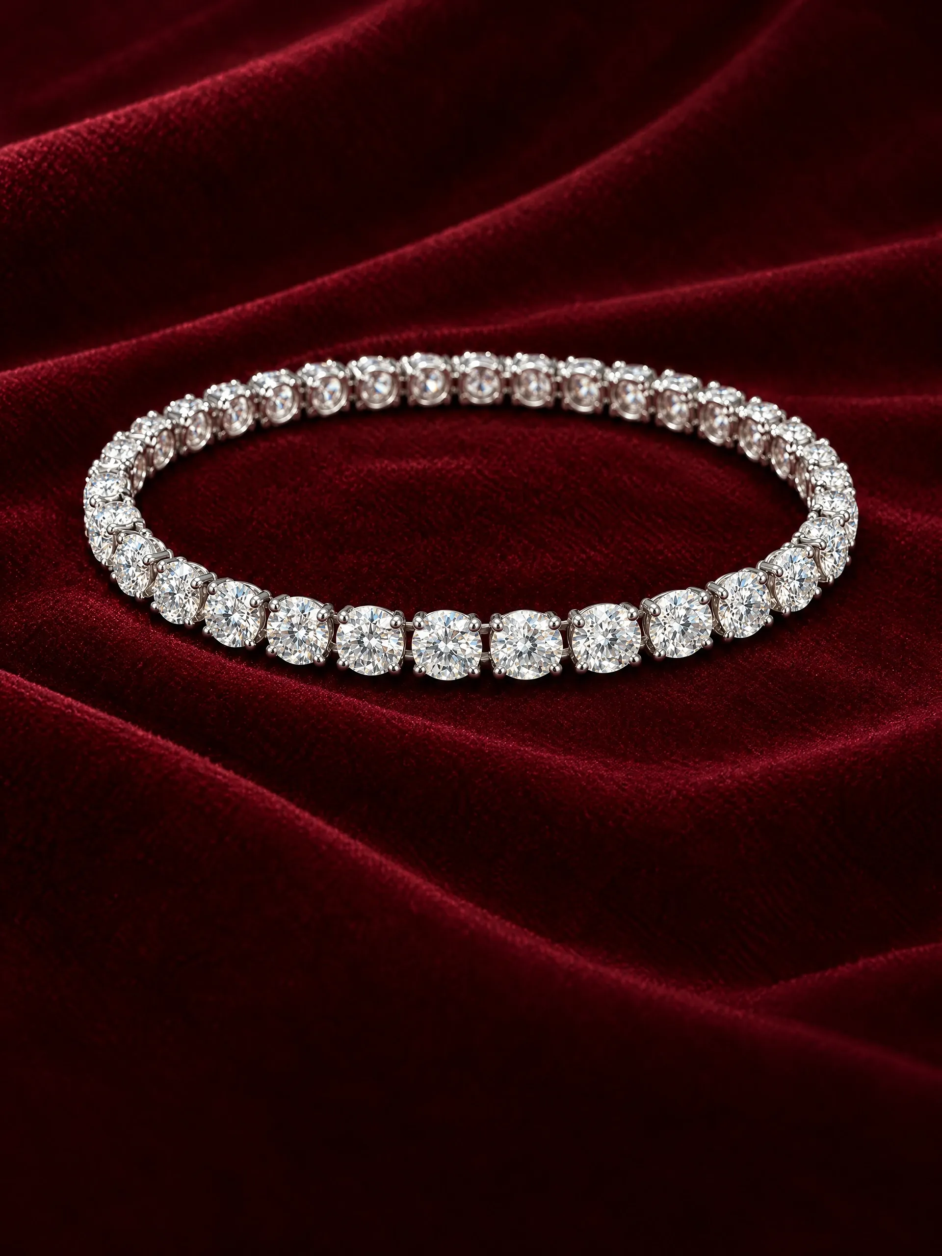 Diamond line bracelet on burgundy velvet